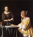 Dame mit ihrer Dienerin Holding einen Briefes Barock Johannes Vermeer
